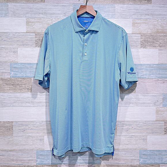 JOHNNIE O Performance Golf Polo Blue Striped Whirlwind Golf Club Mens Large - Picture 1 of 6